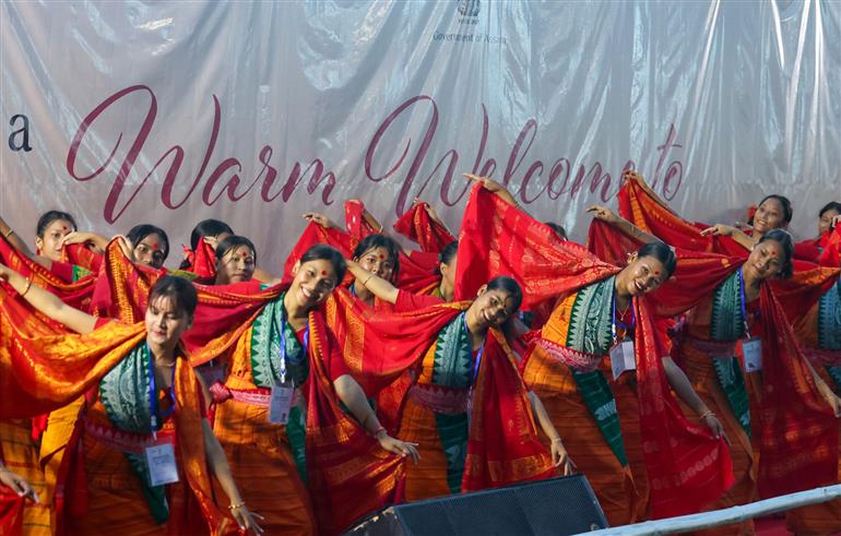 PM receives warm welcome by enthusiastic crowd during the Grand Road Show on his arrival at Guwahati, in Assam on September 13, 2025.