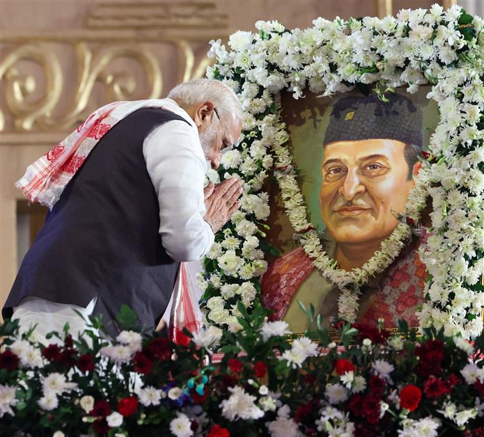 PM Pays tribute to Bharat Ratna Dr. Bhupen Hazarika on his 100th birth Anniversary celebrations at Guwahati, in Assam on September 13, 2025.
