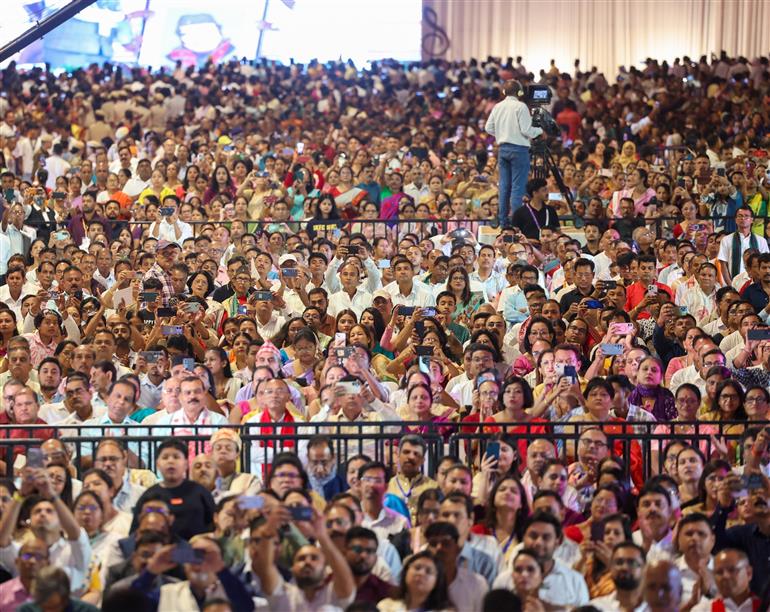 Gathering at the celebrations of 100th birth Anniversary of Bharat Ratna Dr. Bhupen Hazarika at Guwahati, in Assam on September 13, 2025. PM addressing on the occasion.