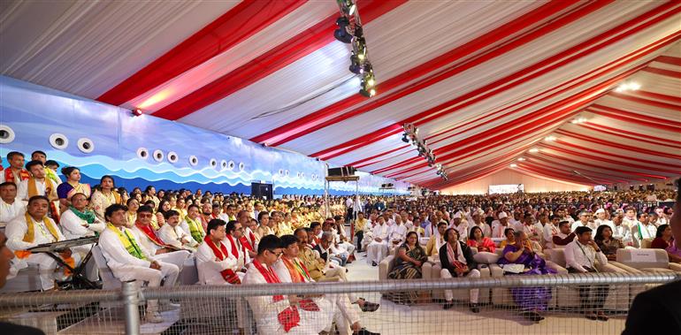 Gathering at the celebrations of 100th birth Anniversary of Bharat Ratna Dr. Bhupen Hazarika at Guwahati, in Assam on September 13, 2025. PM addressing on the occasion.