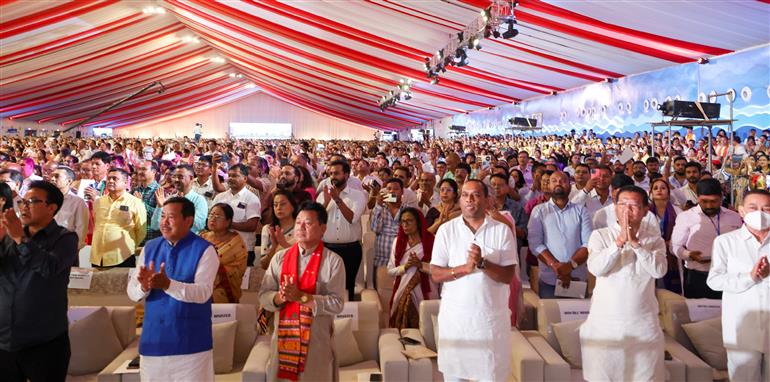 Gathering at the celebrations of 100th birth Anniversary of Bharat Ratna Dr. Bhupen Hazarika at Guwahati, in Assam on September 13, 2025. PM addressing on the occasion.