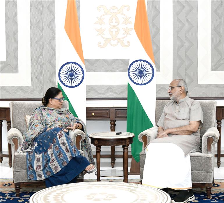 Former Chief Minister of Rajasthan, Smt. Vasundhara Raje meeting with the Vice President of India, Shri C.P. Radhakrishnan at Vice President’s Enclave, in New Delhi on September 13, 2025.