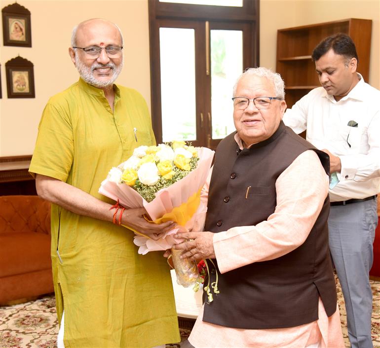 Former Governor of Rajasthan, Shri Kalraj Mishra meeting with the Vice President of India, Shri C.P. Radhakrishnan at Vice President’s Enclave, in New Delhi on September 13, 2025.