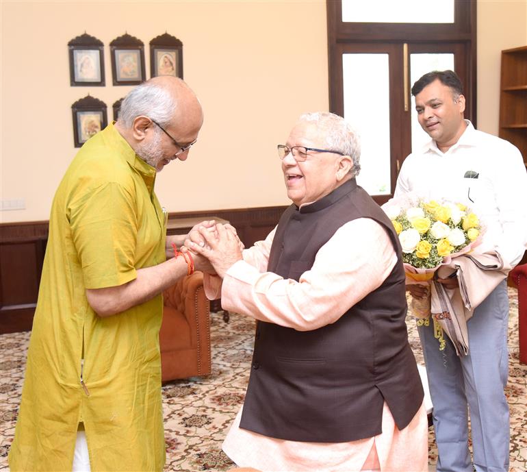 Former Governor of Rajasthan, Shri Kalraj Mishra meeting with the Vice President of India, Shri C.P. Radhakrishnan at Vice President’s Enclave, in New Delhi on September 13, 2025.