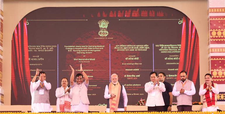 PM inaugurates and lays the foundation stone of multiple development projects at Darrang, in Assam on September 14, 2025.