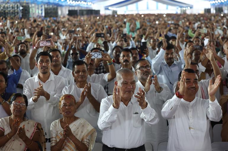 Gathering at the laying of foundation Stone of Polypropylene Plant at Golaghat, in Assam on September 14, 2025. PM addressing on the occasion.
