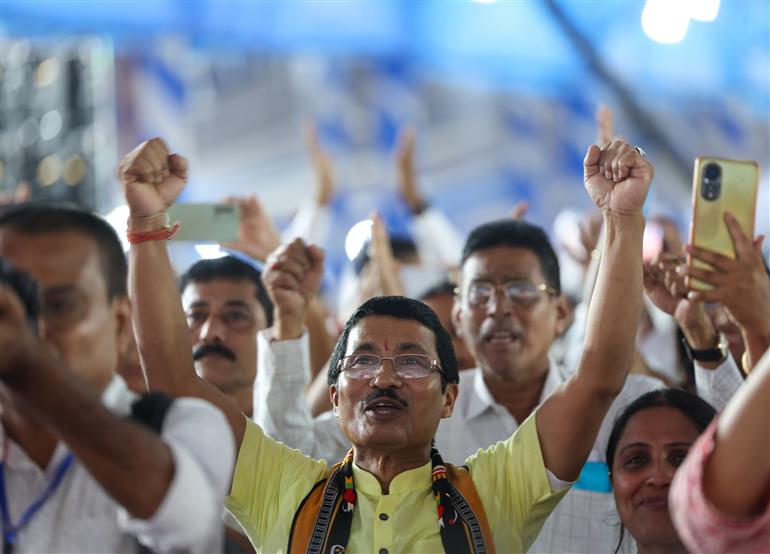 Gathering at the laying of foundation Stone of Polypropylene Plant at Golaghat, in Assam on September 14, 2025. PM addressing on the occasion.
