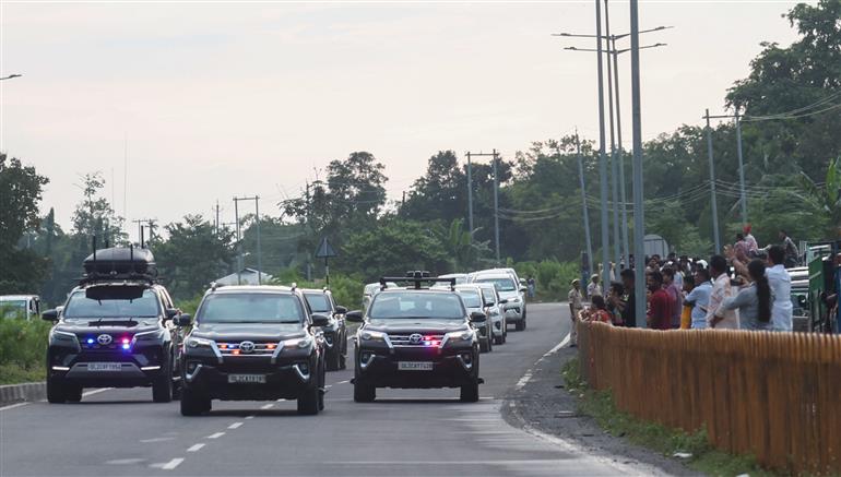 PM receives warm welcome by enthusiastic crowd during the Grand Road Show on his arrival at Golaghat, in Assam on September 14, 2025.