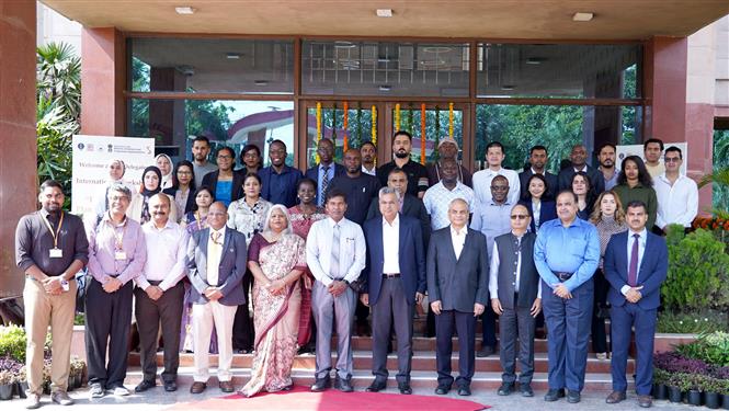 The Secretary, Ministry of Statistics and Programme Implementation, Dr. Saurabh Garg in a group photograph during the inauguration of International Workshop on “Data Needs for Sustainable Development” in NSSTA Noida on September 15, 2025.  