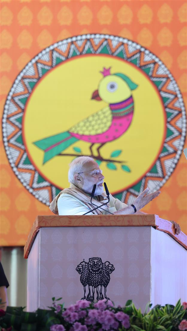 PM addressing at the inauguration and laying the foundation stone of multiple development projects at Purnea, in Bihar on September 15, 2025. 