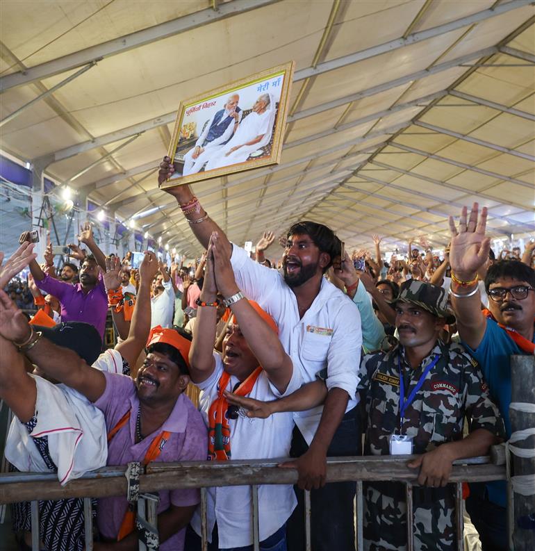 Gathering at the inauguration and laying the foundation stone of multiple development projects at Purnea, in Bihar on September 15, 2025. PM addressing on the occasion.