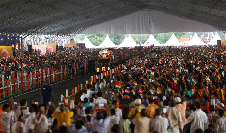 PM at the inauguration and laying the foundation stone of multiple development projects at Purnea, in Bihar on September 15, 2025. 