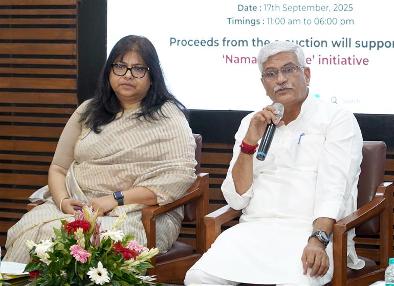 The Union Minister of Culture and Tourism, Shri Gajendra Singh Shekhawat addresses the media briefing and participates in a walk-through of the display of Prime Minister’s Mementos, 2025, in New Delhi on September 16, 2025.