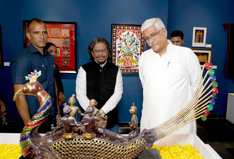 The Union Minister of Culture and Tourism, Shri Gajendra Singh Shekhawat addresses the media briefing and participates in a walk-through of the display of Prime Minister’s Mementos, 2025, in New Delhi on September 16, 2025.