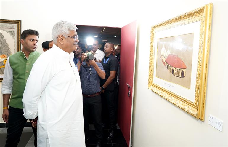 The Union Minister of Culture and Tourism, Shri Gajendra Singh Shekhawat addresses the media briefing and participates in a walk-through of the display of Prime Minister’s Mementos, 2025, in New Delhi on September 16, 2025.
