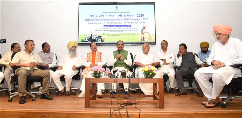 The Union Minister of Agriculture and Farmers Welfare and Rural Development, Shri Shivraj Singh Chouhan addressing a Press Conference regarding National Conference on Agriculture for Rabi Campaign-2025 at National Agriculture Science Complex, Pusa, in New Delhi on September 16, 2025.