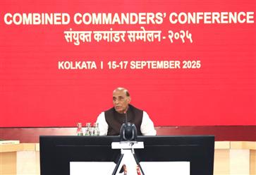The Union Minister for Defence, Shri Rajnath Singh addressing the 16th combined commanders’ conference at Kolkata, in West Bengal on September 16, 2025.