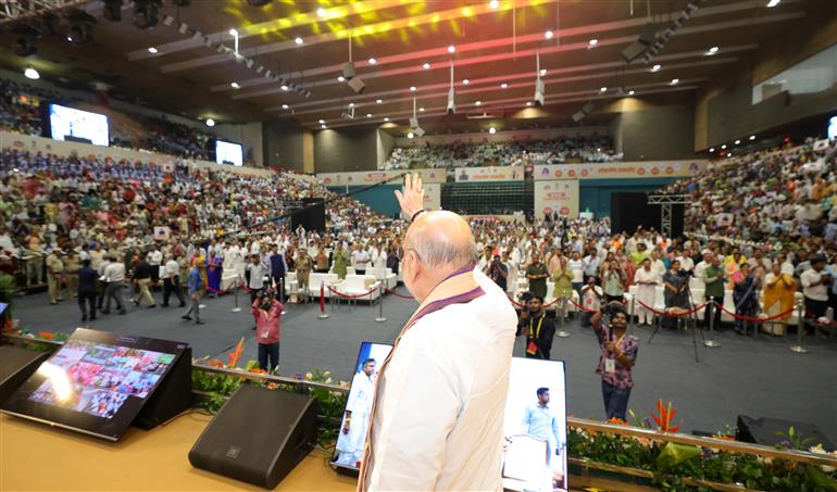 The Union Minister for Home Affairs and Cooperation, Shri Amit Shah at the inauguration and foundation stone laying of various development projects worth about ₹1,723 crore of the Delhi Government under the ‘Seva Pakhwada’ on the occasion of Prime Minister Shri Narendra Modi’s 75th birthday, in New Delhi on September 17, 2025.