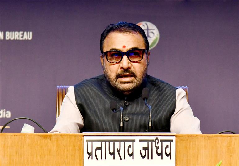 The Minister of State (Independent Charge) for Ayush and Health & Family Welfare, Shri Prataprao Jadhav addressing the curtain raiser event of the 10th Ayurveda Day on the theme “Ayurveda for People and Planet” at National Media Centre, in New Delhi on September 19, 2025.