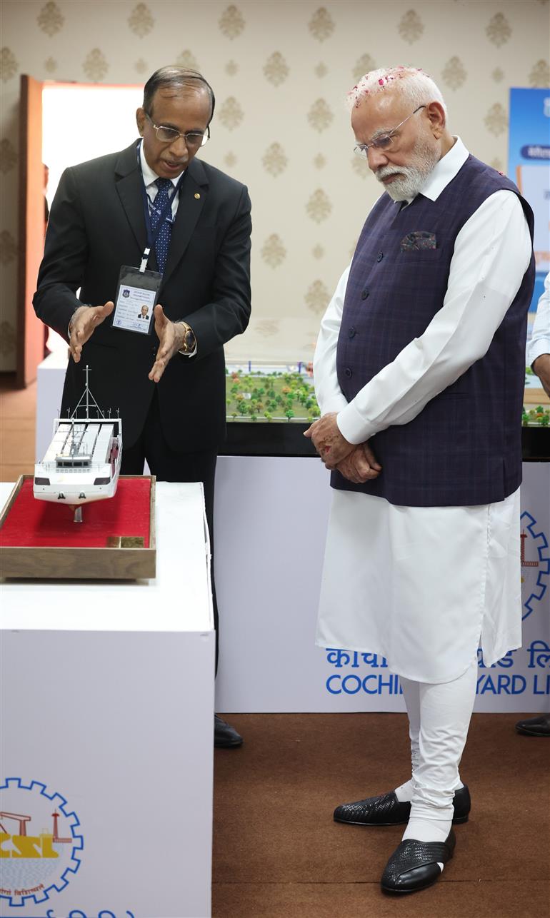 PM inspects an exhibition on ‘Samudra Se Samriddhi’ at National Maritime Heritage Complex (NHMC), in Gujarat on September 20, 2025.