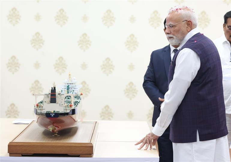 PM inspects an exhibition on ‘Samudra Se Samriddhi’ at National Maritime Heritage Complex (NHMC), in Gujarat on September 20, 2025.