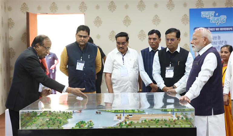 PM inspects an exhibition on ‘Samudra Se Samriddhi’ at National Maritime Heritage Complex (NHMC), in Gujarat on September 20, 2025.