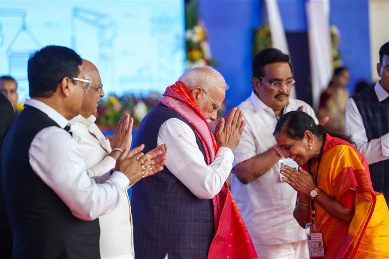 PM participates in ‘Samudra se Samriddhi’ programme on the sidelines of the inauguration and laying the foundation stone of multiple development projects at Bhavnagar, in Gujarat on September 20, 2025.