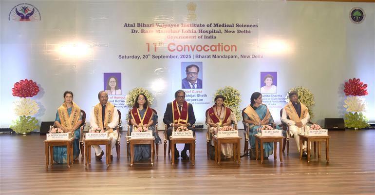 National Medical Commission Chairman, Dr. Abhijat Chandrakant Sheth attends the 11th Convocation Ceremony of Atal Bihari Vajpayee Institute of Medical Sciences & Dr Ram Manohar Lohia Hospital at Bharat Mandapam, in New Delhi on September 20, 2025.