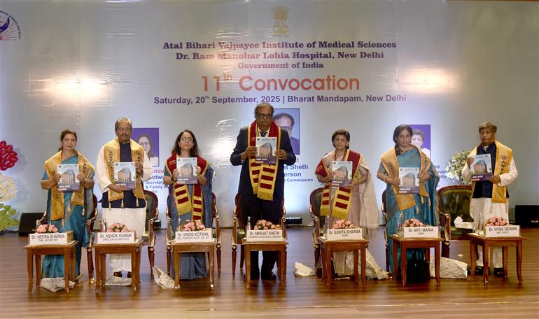National Medical Commission Chairman, Dr. Abhijat Chandrakant Sheth attends the 11th Convocation Ceremony of Atal Bihari Vajpayee Institute of Medical Sciences & Dr Ram Manohar Lohia Hospital at Bharat Mandapam, in New Delhi on September 20, 2025.