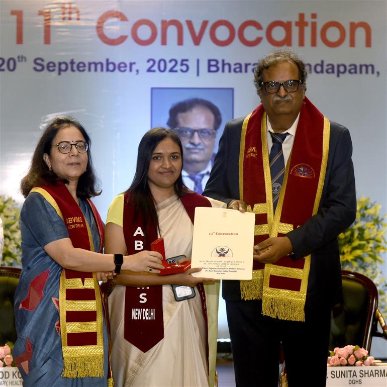 National Medical Commission Chairman, Dr. Abhijat Chandrakant Sheth attends the 11th Convocation Ceremony of Atal Bihari Vajpayee Institute of Medical Sciences & Dr Ram Manohar Lohia Hospital at Bharat Mandapam, in New Delhi on September 20, 2025.