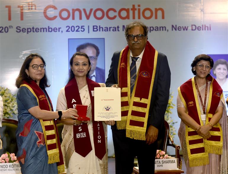 National Medical Commission Chairman, Dr. Abhijat Chandrakant Sheth attends the 11th Convocation Ceremony of Atal Bihari Vajpayee Institute of Medical Sciences & Dr Ram Manohar Lohia Hospital at Bharat Mandapam, in New Delhi on September 20, 2025.
