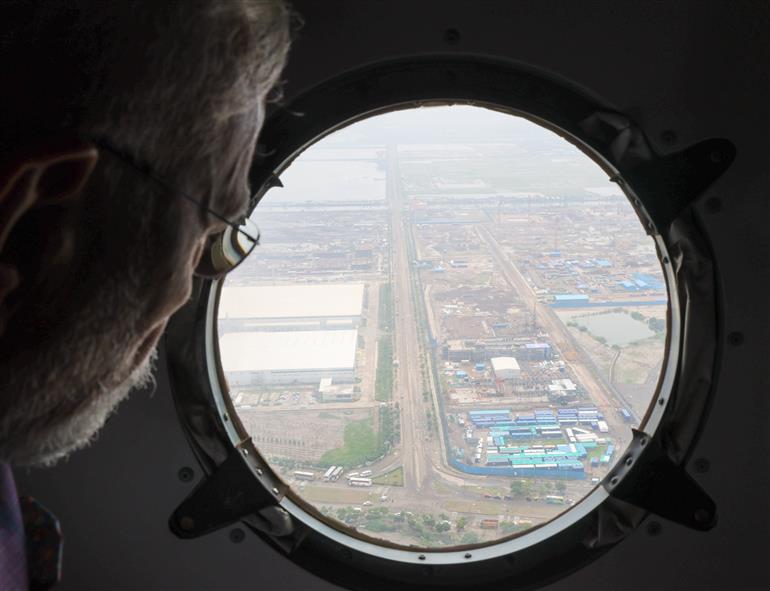PM undertakes an aerial survey of Dholera Special Investment Region, in Gujarat on September 20, 2025.