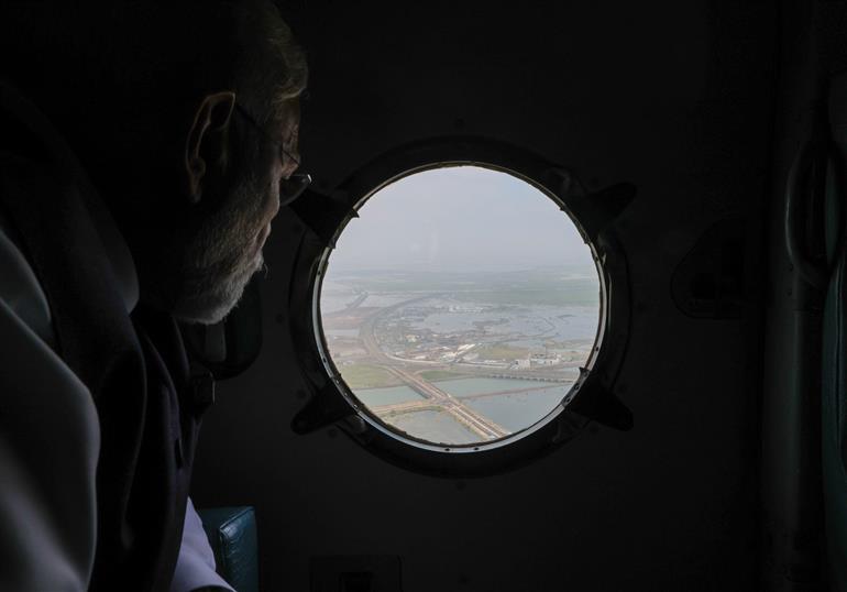 PM undertakes an aerial survey of Dholera Special Investment Region, in Gujarat on September 20, 2025.