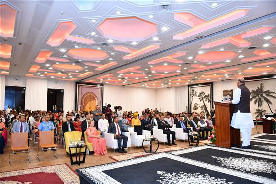 The Union Minister for Defence, Shri Rajnath Singh addressing the Indian Community in Rabat, Morocco on September 21, 2025.