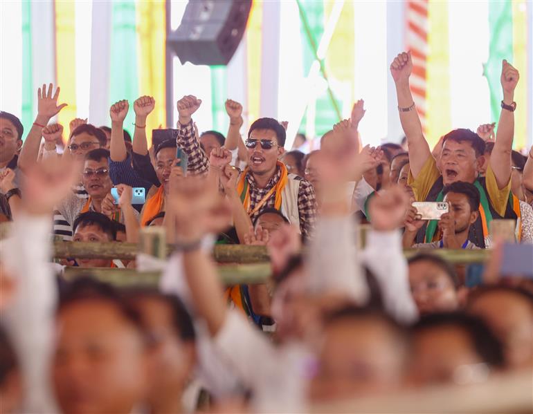 Gathering at the foundation stone laying of various projects at Itanagar, in Arunachal Pradesh on September 22, 2025. PM addressing on the occasion.
