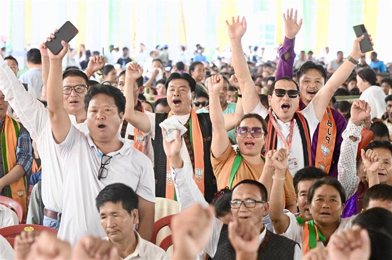 Gathering at the foundation stone laying of various projects at Itanagar, in Arunachal Pradesh on September 22, 2025. PM addressing on the occasion.