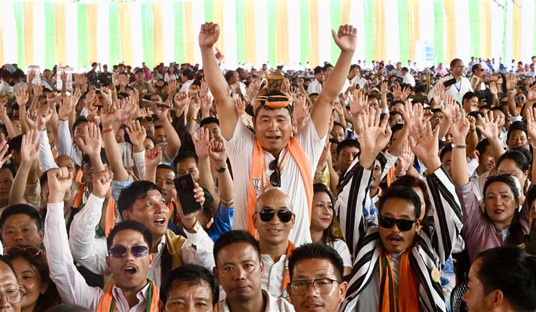 Gathering at the foundation stone laying of various projects at Itanagar, in Arunachal Pradesh on September 22, 2025. PM addressing on the occasion.