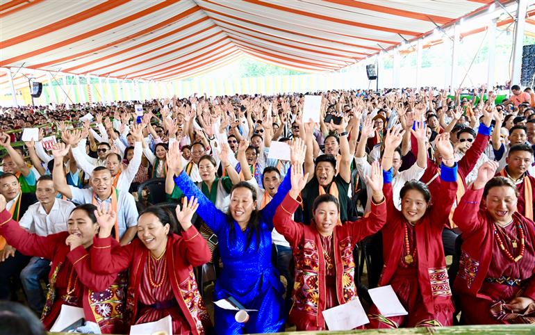 Gathering at the foundation stone laying of various projects at Itanagar, in Arunachal Pradesh on September 22, 2025. PM addressing on the occasion.