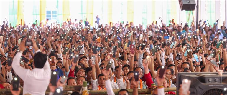 Gathering at the foundation stone laying of various projects at Itanagar, in Arunachal Pradesh on September 22, 2025. PM addressing on the occasion.