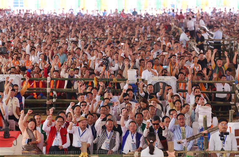 Gathering at the foundation stone laying of various projects at Itanagar, in Arunachal Pradesh on September 22, 2025. PM addressing on the occasion.