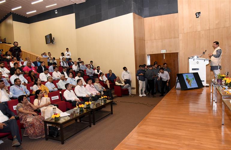 The Union Minister of Consumer Affairs, Food & Public Distribution and New & Renewable Engergy, Shri Pralhad Joshi addressing the gathering at the release of report on Solar PV Potential Assessment in India (Ground Mounted) & inauguration of Training Programme on Solar Cell and Module Manufacturing course organised by National Institute of Solar energy & Ministry of New and Renewable Energy, in New Delhi on September 23, 2025.