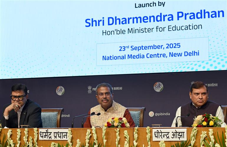 The Union Minister of Education, Shri Dharmendra Pradhan addressing at the launched of Viksit Bharat Buildathon 2025 at National Media Center, in New Delhi on September 23, 2025.