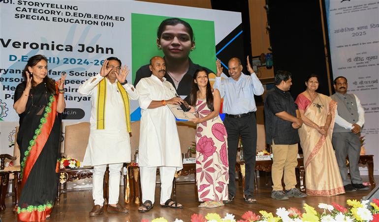 The Union Minister for Social Justice and Empowerment, Dr. Virendra Kumar, the Minister of State for Social Justice and Empowerment, Shri Ramdas Athawale and the Minister of State for Consumer Affairs, Food & Public Distribution and Social Justice & Empowerment, Shri B. L. Verma attend the ‘Sign Language Day - 2025’ celebrations, in New Delhi on September 23, 2025.