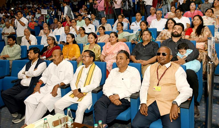 The Union Minister for Social Justice and Empowerment, Dr. Virendra Kumar, the Minister of State for Social Justice and Empowerment, Shri Ramdas Athawale and the Minister of State for Consumer Affairs, Food & Public Distribution and Social Justice & Empowerment, Shri B. L. Verma attend the ‘Sign Language Day - 2025’ celebrations, in New Delhi on September 23, 2025.