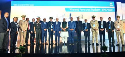 The Union Minister for Defence, Shri Rajnath Singh in a group photograph during the inaugurated Tata Advanced Systems Limited’s (TASL) state-of-the-art defence manufacturing facility at Berrechid, in Morocco, on September 23, 2025.