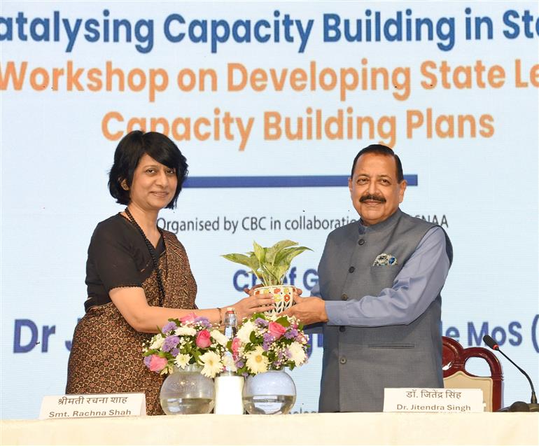 The Minister of State for Science & Technology (Independent Charge), Earth Sciences (Independent Charge), Prime Minister’s Office, Personnel, Public Grievances & Pensions, Atomic Energy and Space, Dr. Jitendra Singh attends the “Workshop on Developing State Level Capacity Building Plans” in New Delhi on September 24, 2025.