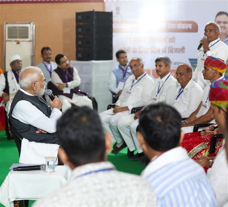 PM interacts with PM Kusum beneficiaries in Banswara, Rajasthan on September 25, 2025.