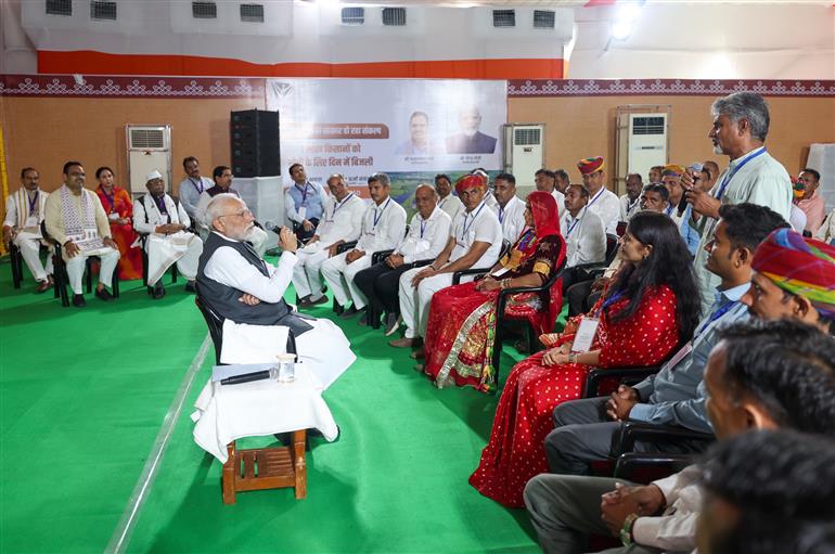 PM interacts with PM Kusum beneficiaries in Banswara, Rajasthan on September 25, 2025.