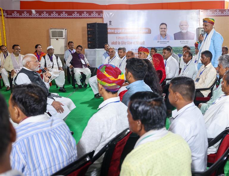 PM interacts with PM Kusum beneficiaries in Banswara, Rajasthan on September 25, 2025.