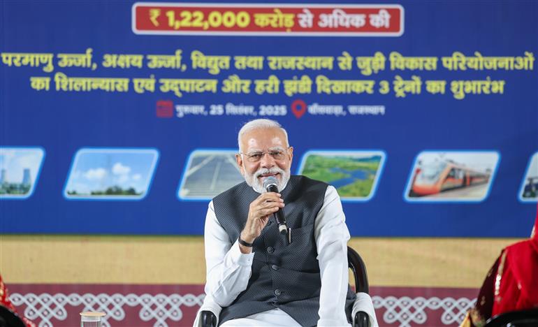 PM interacts with PM Kusum beneficiaries in Banswara, Rajasthan on September 25, 2025.